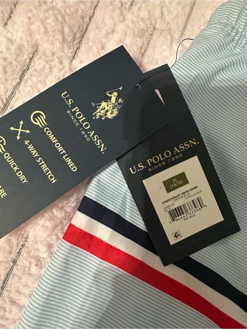U.S. Polo Assn. Boys X-Large (14-16)Light Blue Striped Swim Trunks - Picture 5 of 7